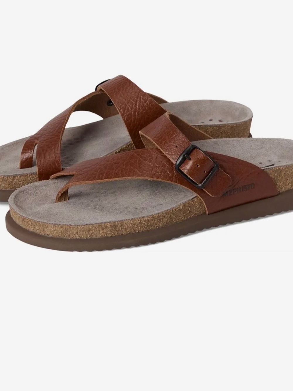 Mephisto Helen Brown Genuine Leather Cork Sole Slide Sandals Size 7.5